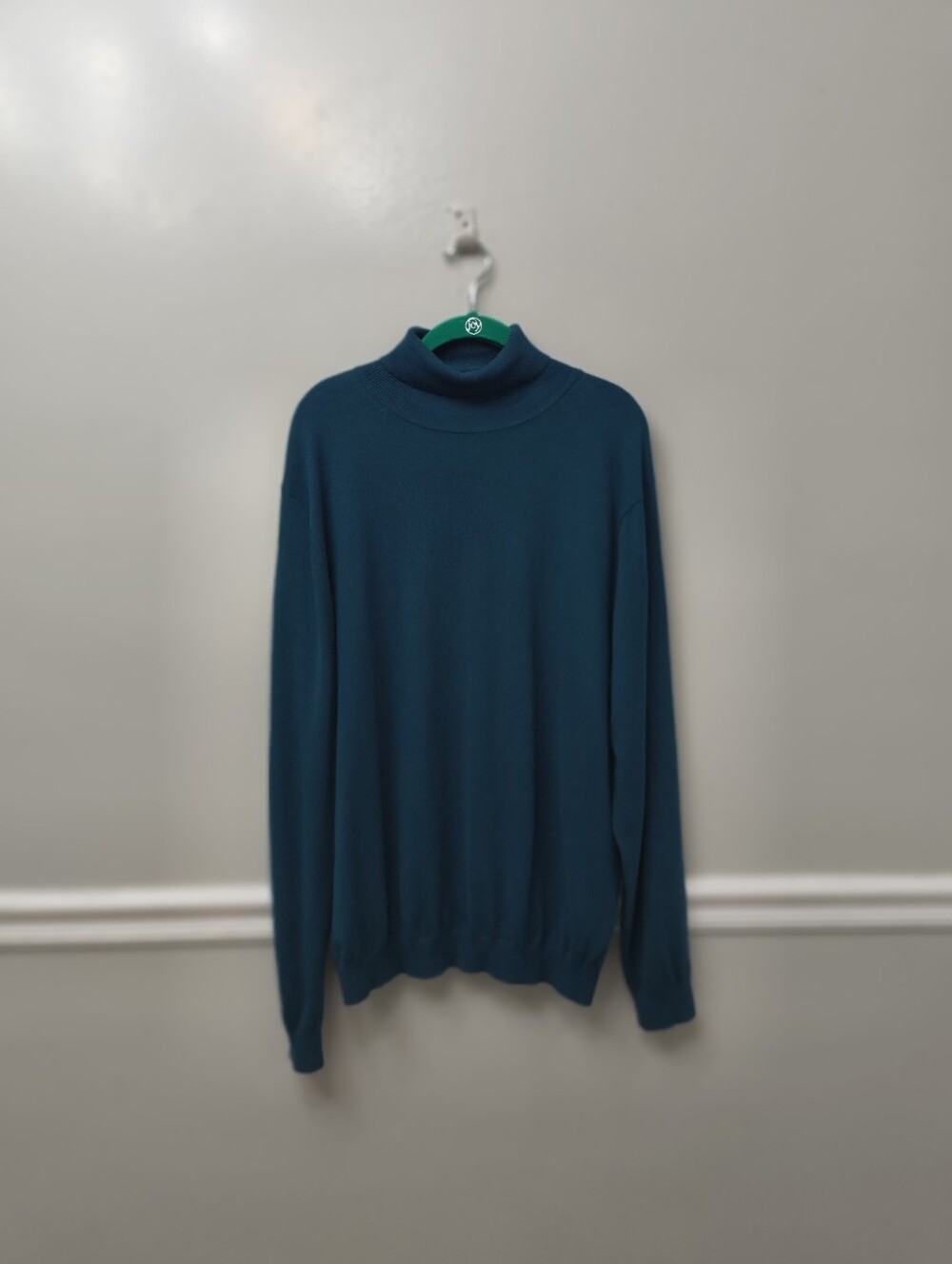 Vtg Paul Frederick Men's Teal Turtleneck Sweater Silk Cotton Cashmere XXL Luxury